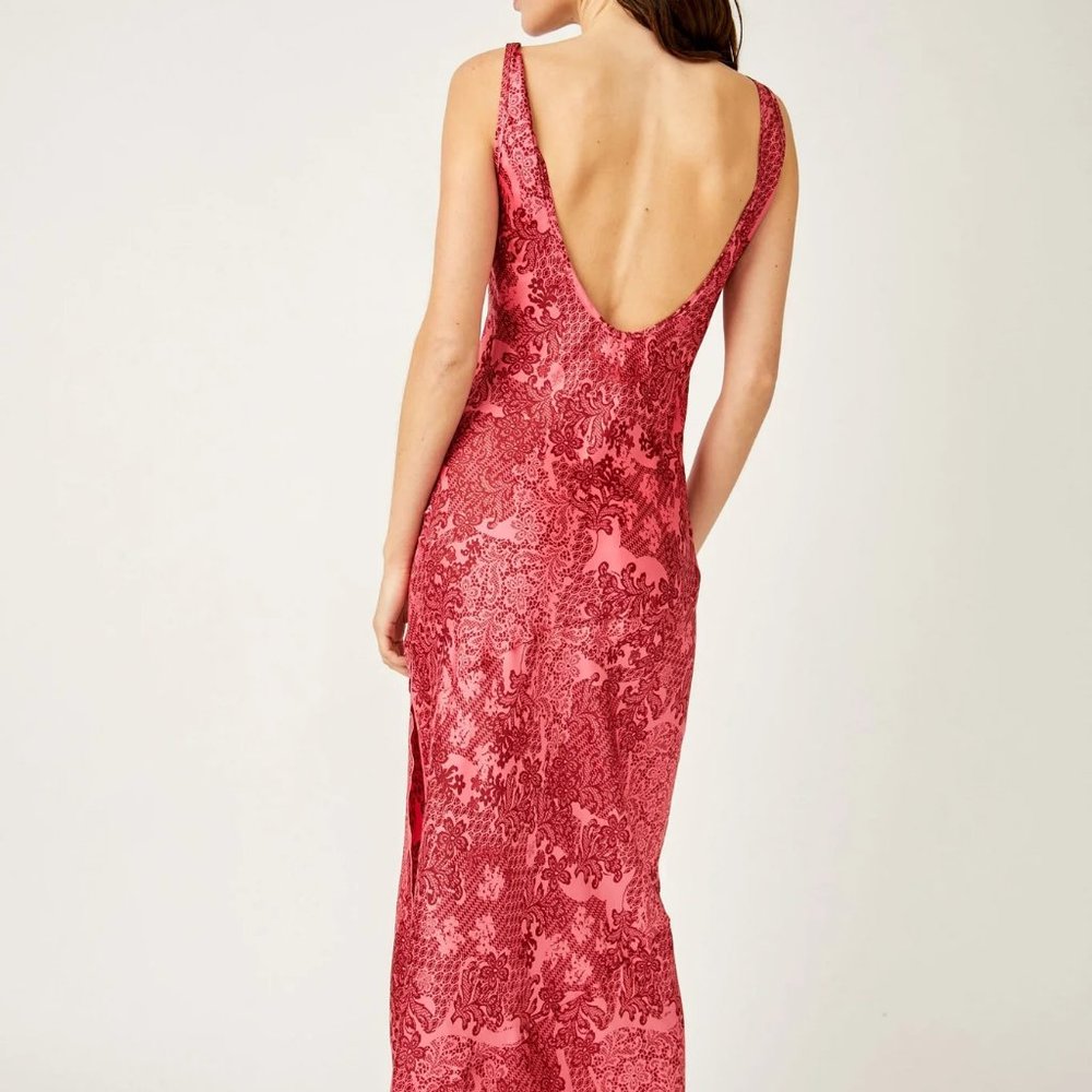 FREE PEOPLE Red Worth The Wait Bias Slip Dress 392S0